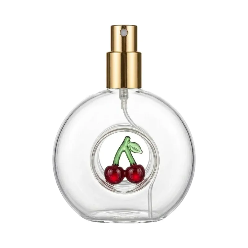 100ml Hollow Round Glass Perfume Spray Bottle with 3D Glass Fruit Inside - Wholesale Glass Perfume Bottle Supplier SEALAND Packaging - cherry view