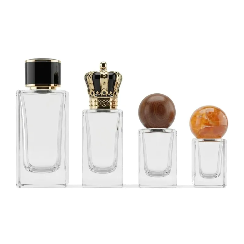 square glass perfume bottles assorted caps set
