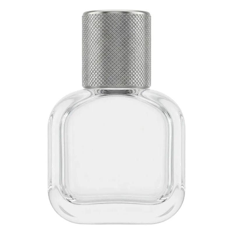 rounded square glass perfume bottle silver cap