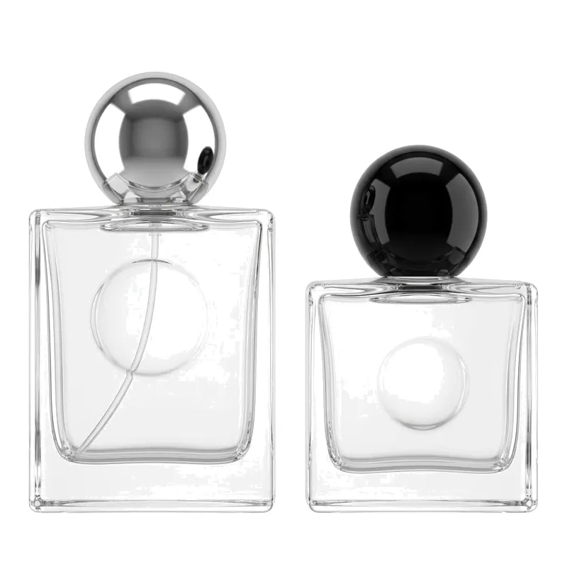 square glass perfume bottles silver black balls