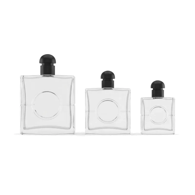 square glass perfume bottles black ball caps