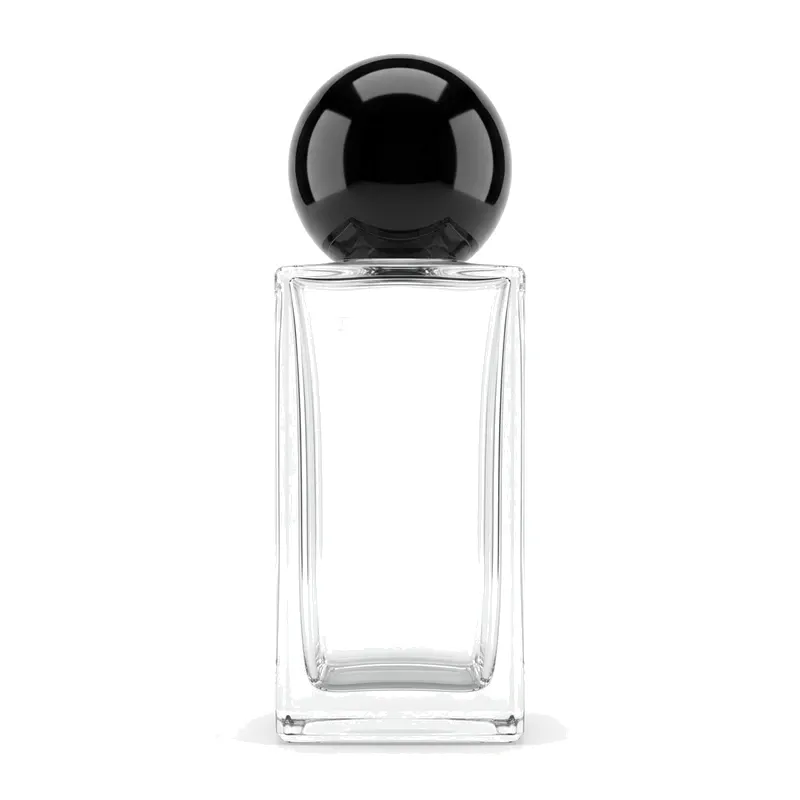 tall cylinder glass perfume bottle black ball