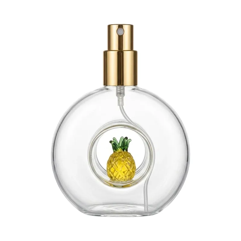 100ml Hollow Round Glass Perfume Spray Bottle with 3D Glass Fruit Inside - Wholesale Glass Perfume Bottle Supplier SEALAND Packaging - pineapple view