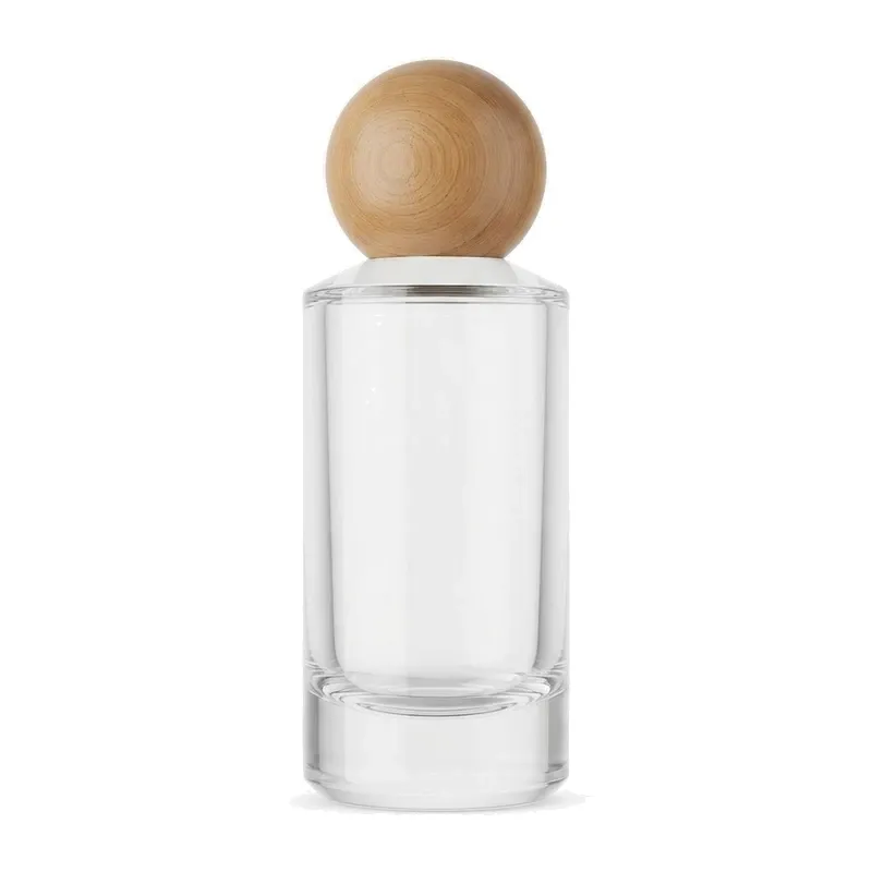 cylinder glass perfume bottle wood ball cap