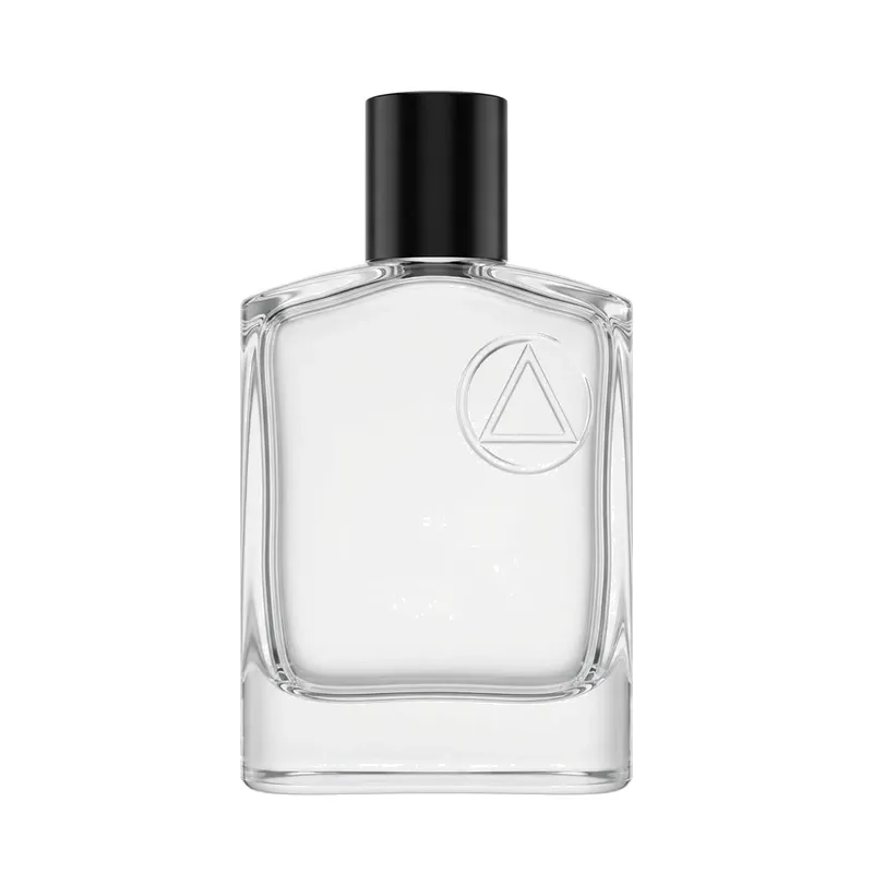rounded rect glass perfume bottle black cap