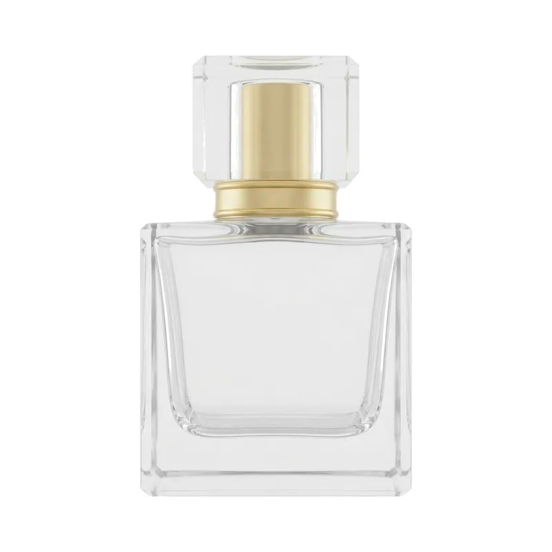 small square glass perfume bottle gold collar