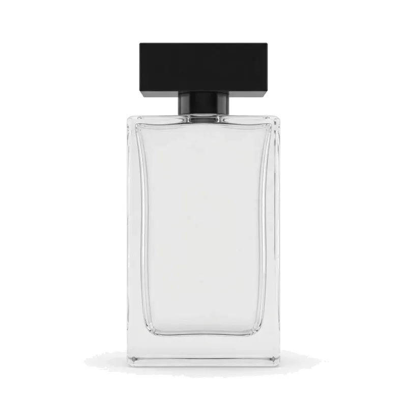 rect glass perfume bottle black flat cap