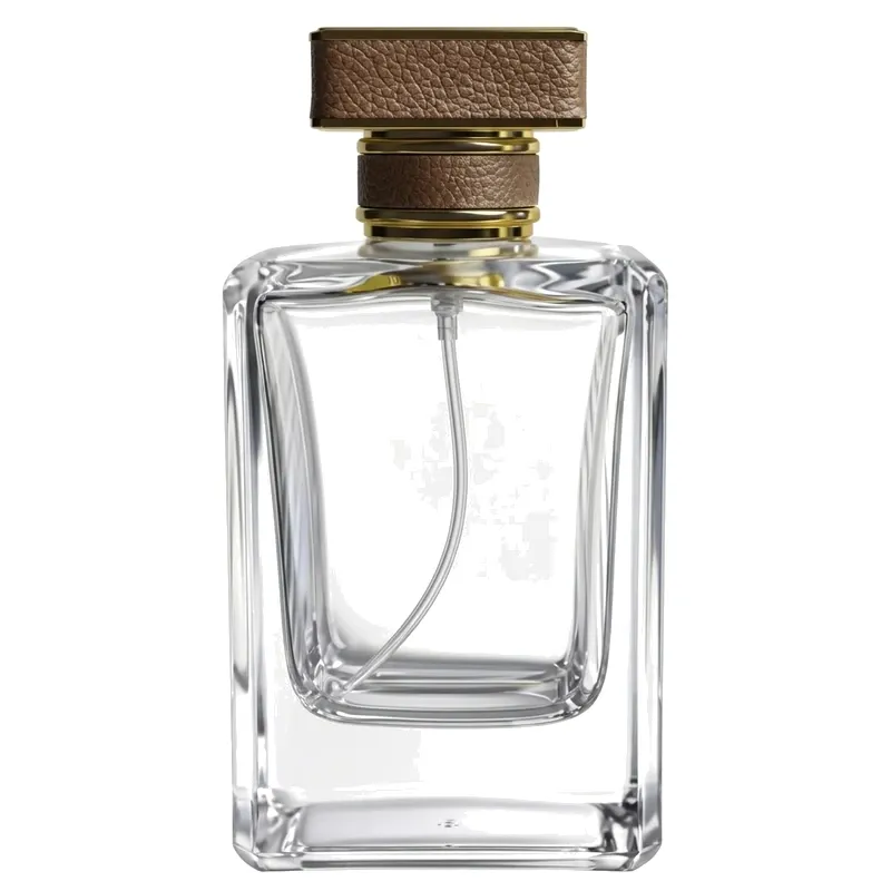 square glass perfume bottle leather cap