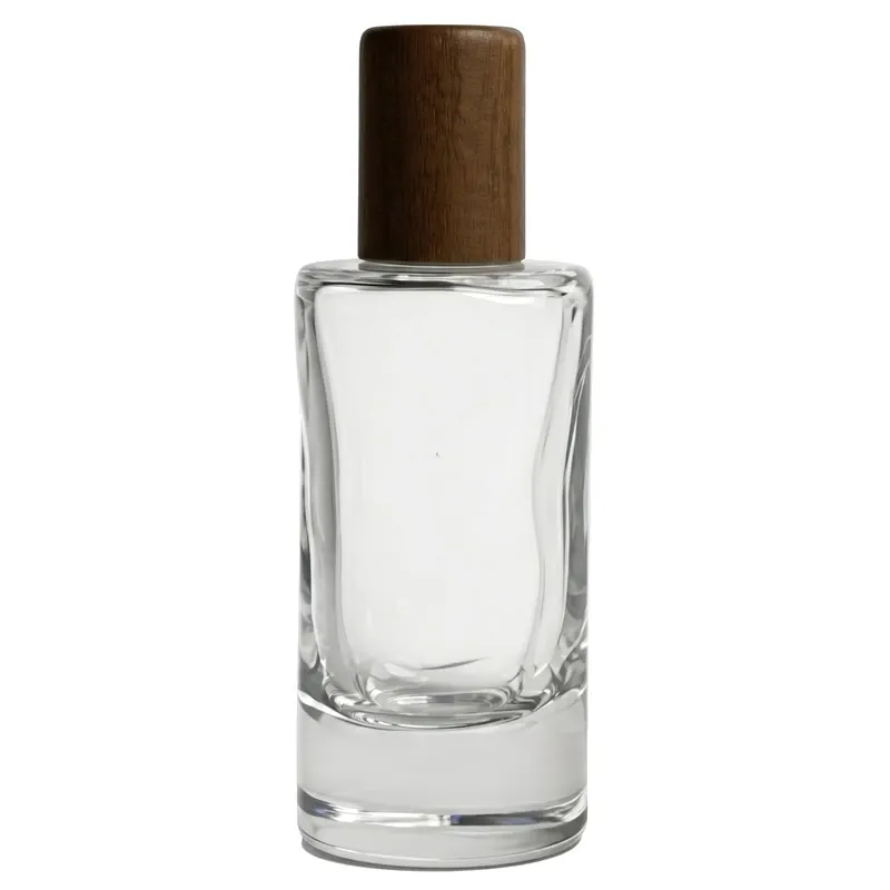 slim rectangular glass perfume bottle wood cap