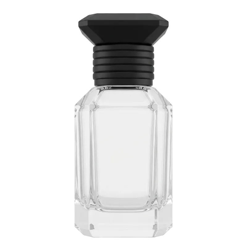 faceted rect glass perfume bottle ridged cap