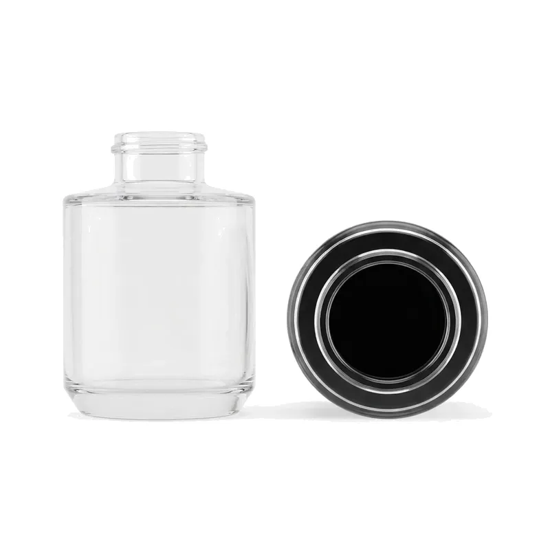clear glass bottle black screw cap