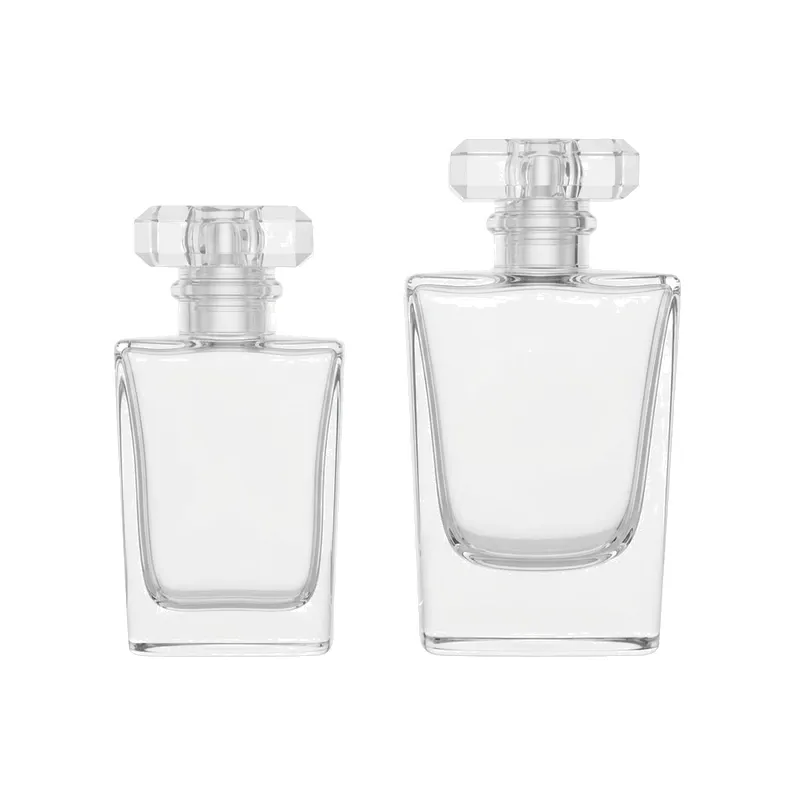 rect glass perfume bottles crystal caps pair