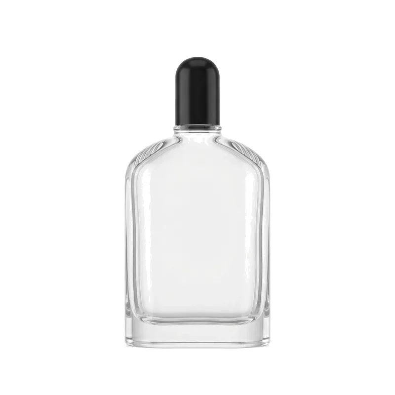 rounded rect glass perfume bottle black oval cap