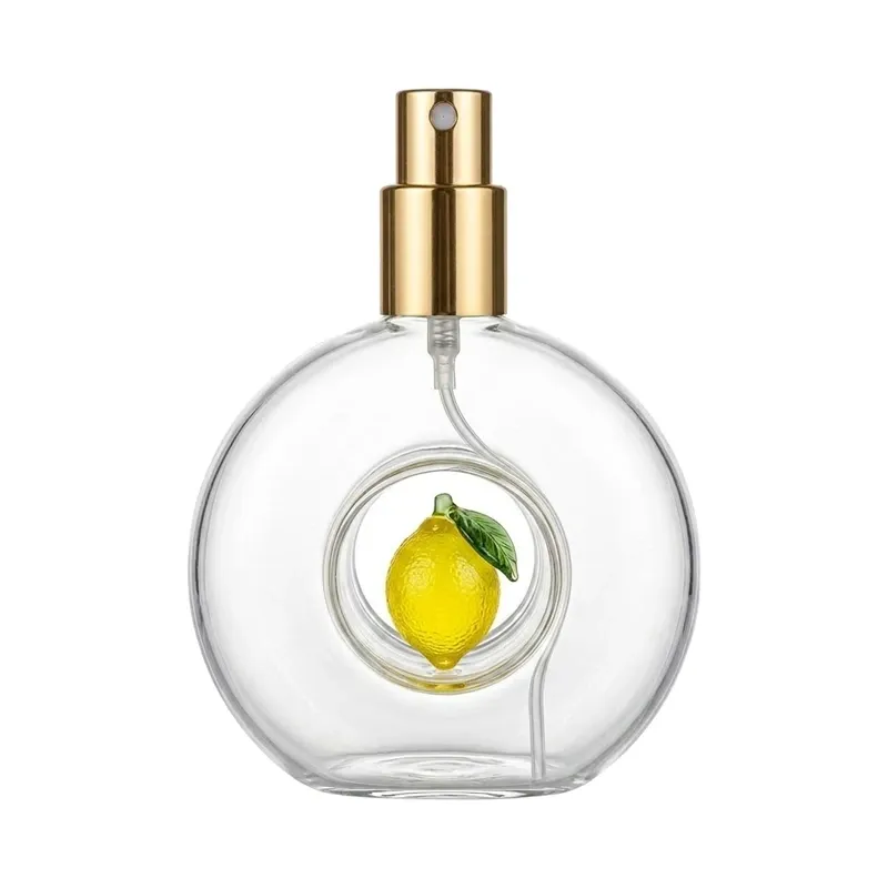 100ml Hollow Round Glass Perfume Spray Bottle with 3D Glass Fruit Inside - Wholesale Glass Perfume Bottle Supplier SEALAND Packaging - lemon view