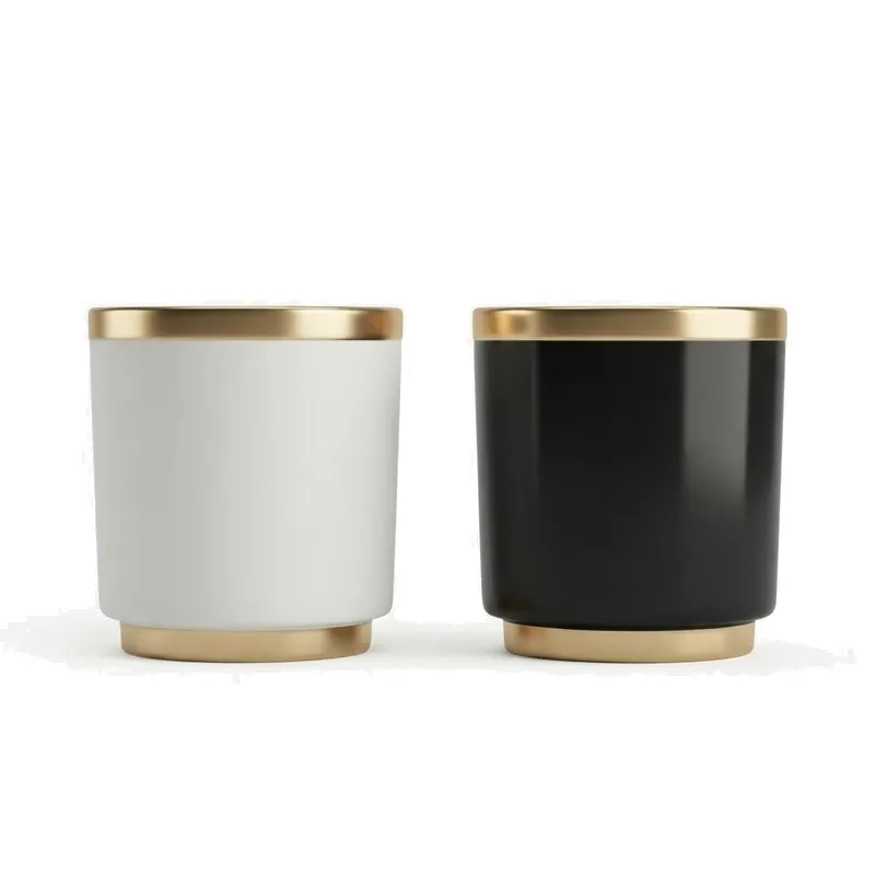 cylinder glass vessels white black gold rim