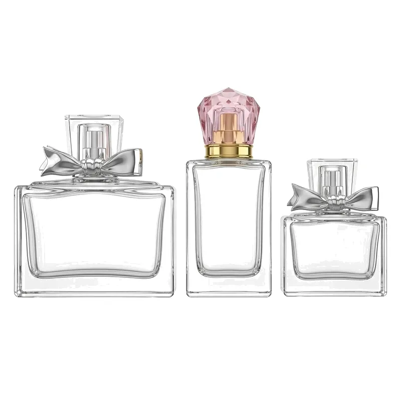 square glass perfume bottles bow pink caps
