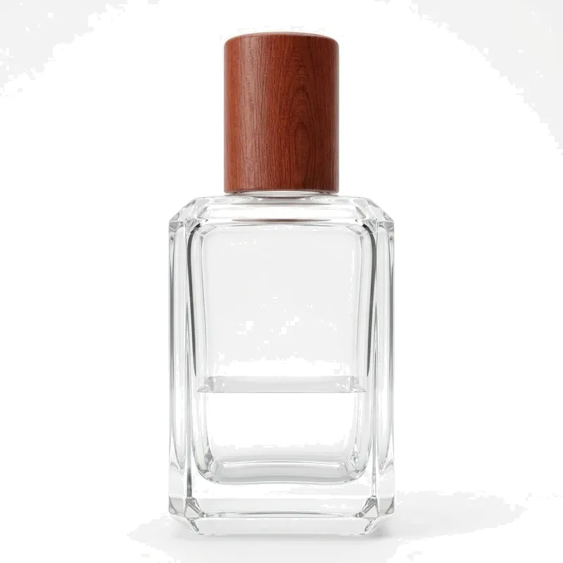 rectangular glass perfume bottle wooden cap