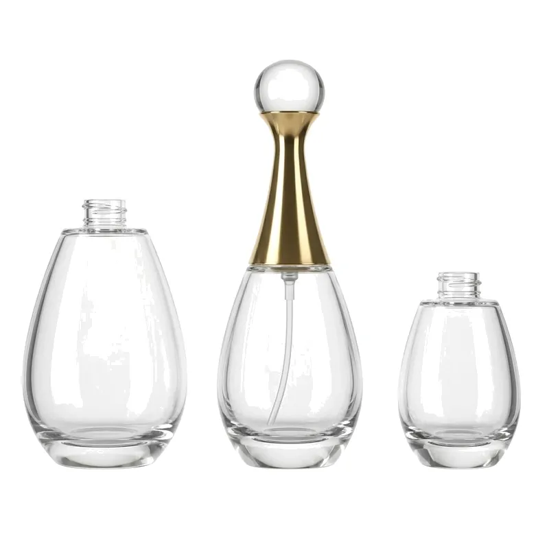 teardrop glass perfume bottles gold neck cap