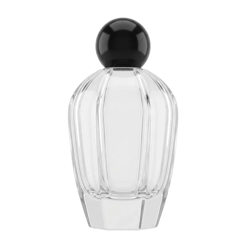 oval fluted glass perfume bottle black ball cap