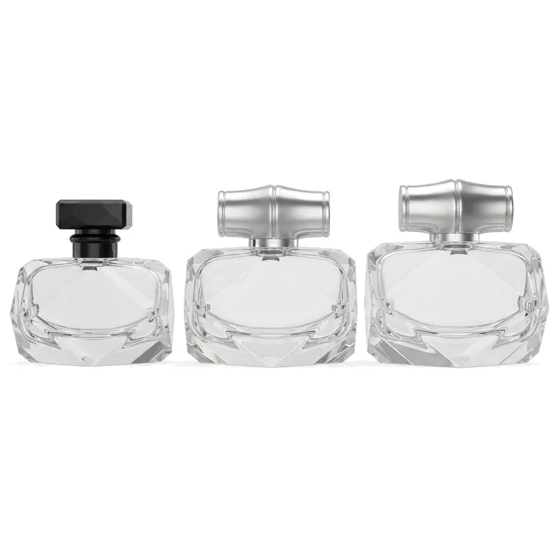 cushion glass perfume bottles silver caps