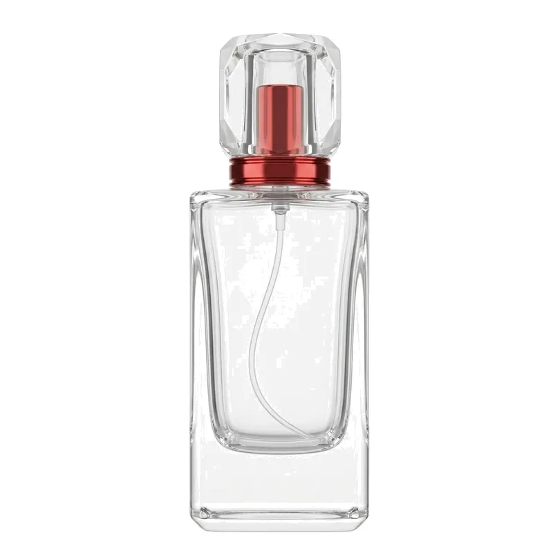 rect glass perfume bottle red crystal cap