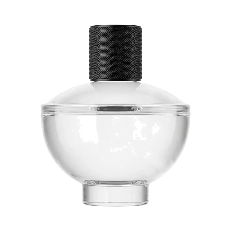 wide round glass perfume bottle black oval