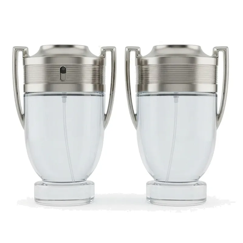trophy glass perfume bottles silver pair