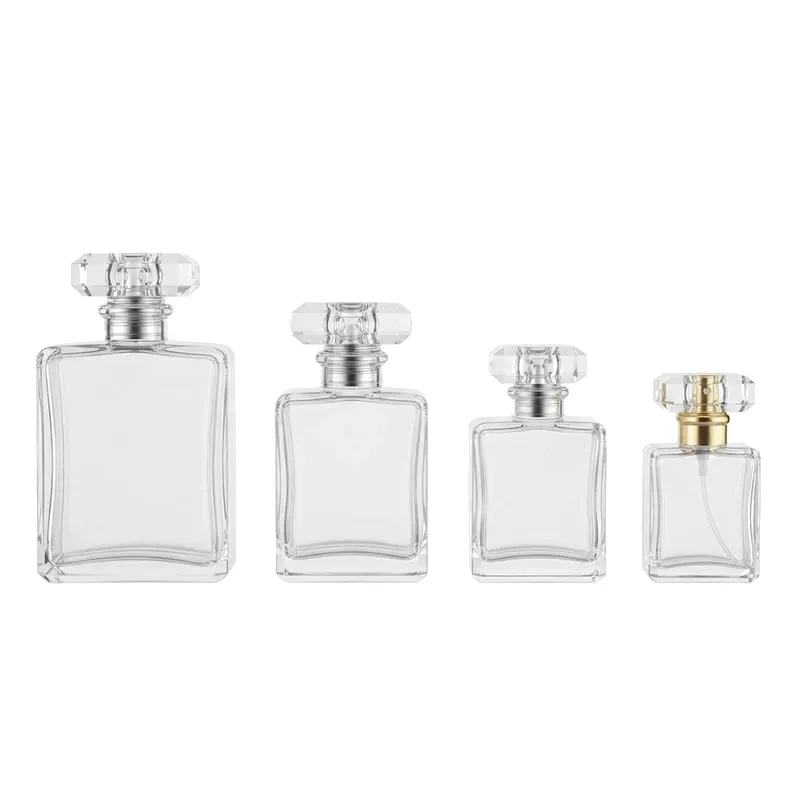 square glass perfume bottles crystal caps set