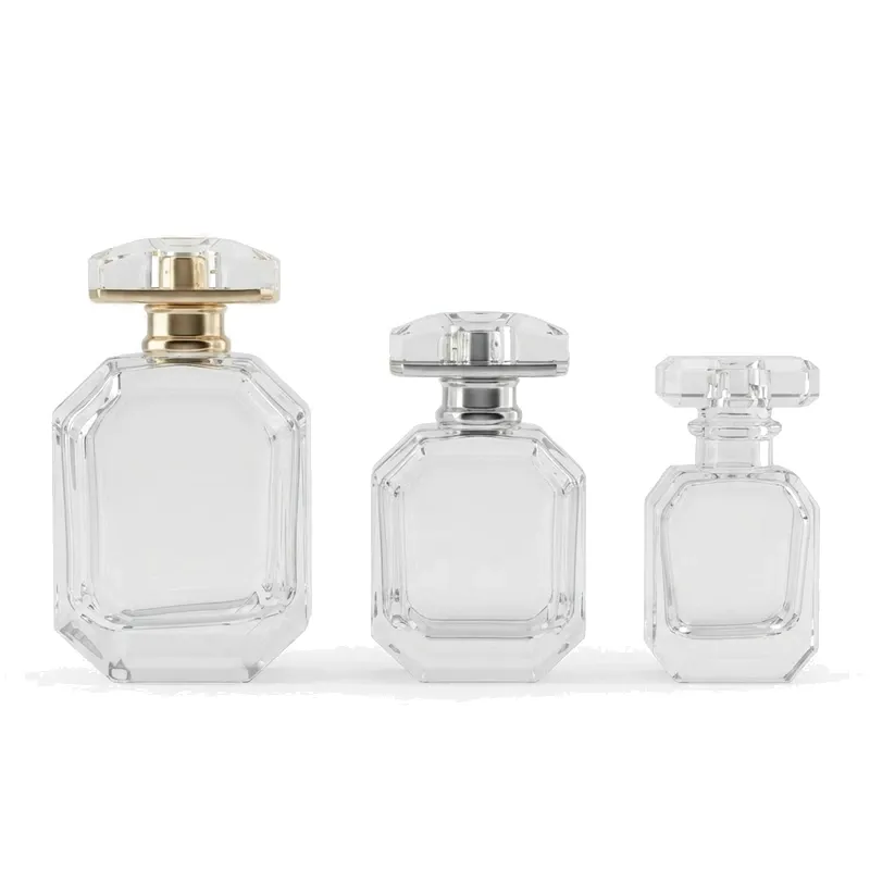 octagon glass perfume bottles crystal caps set