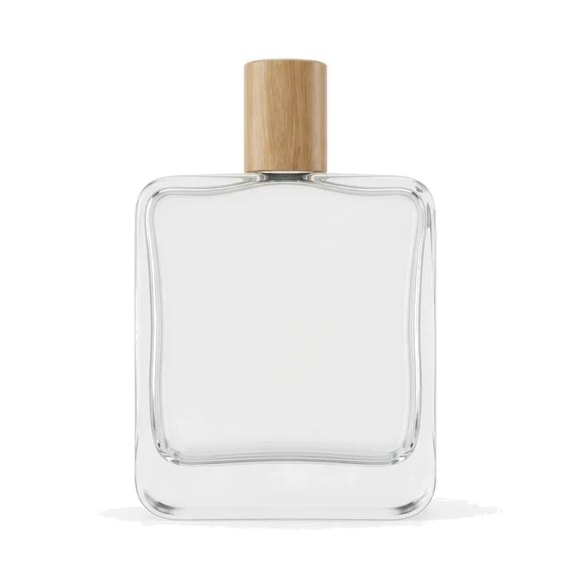 wide square glass perfume bottle wood cap