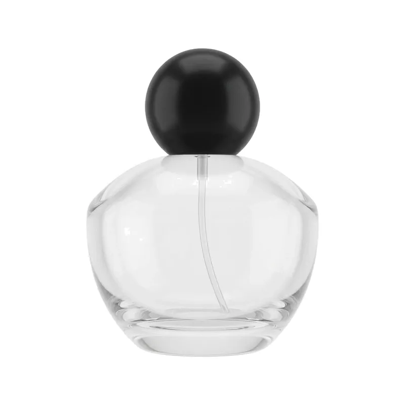 round glass perfume bottle black ball cap