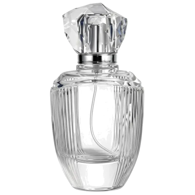oval fluted glass perfume bottle crystal cap