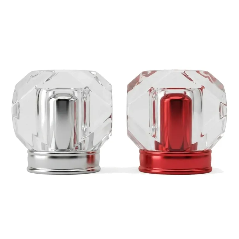 octagon crystal perfume caps silver red pair