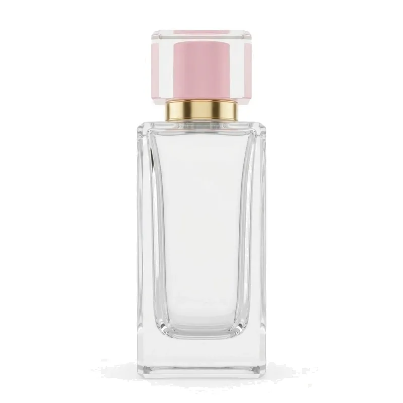 tall rect glass perfume bottle pink cap