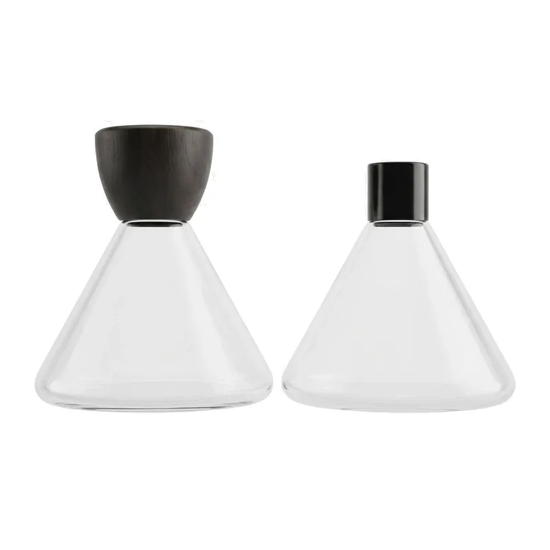 cone glass perfume bottles black caps