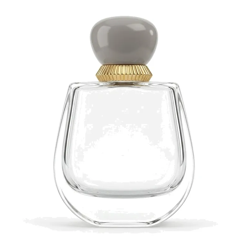 wide pouch glass perfume bottle grey cap