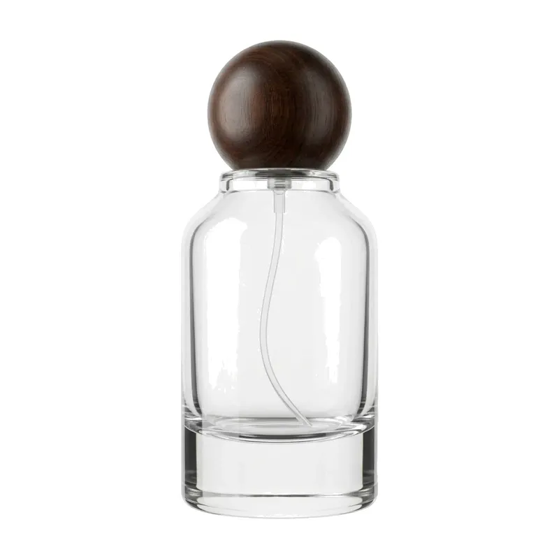 round shoulder glass perfume bottle wood ball cap