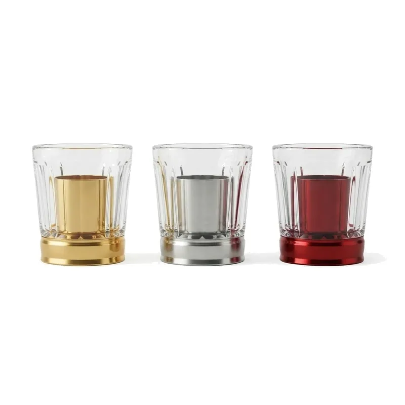 fluted perfume caps gold silver red set