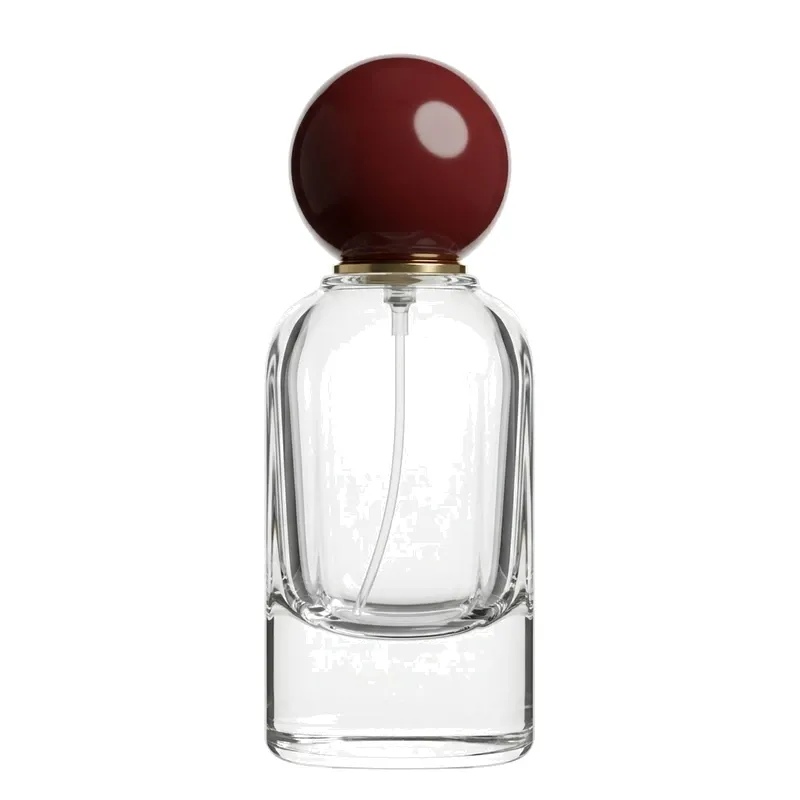 clear glass perfume bottle red ball cap
