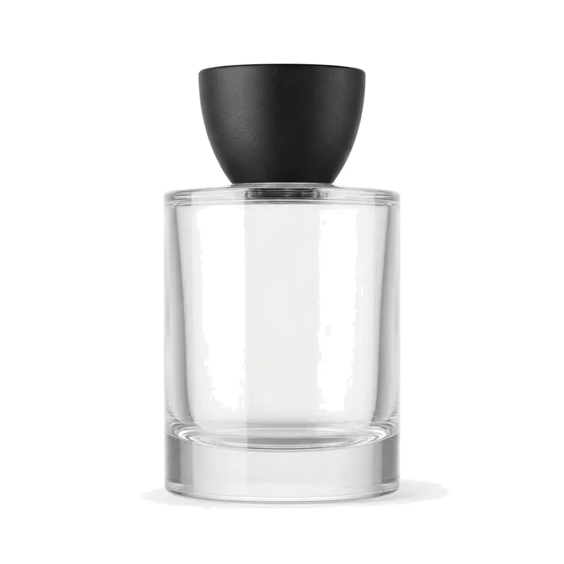 wide cylinder glass perfume bottle black dome