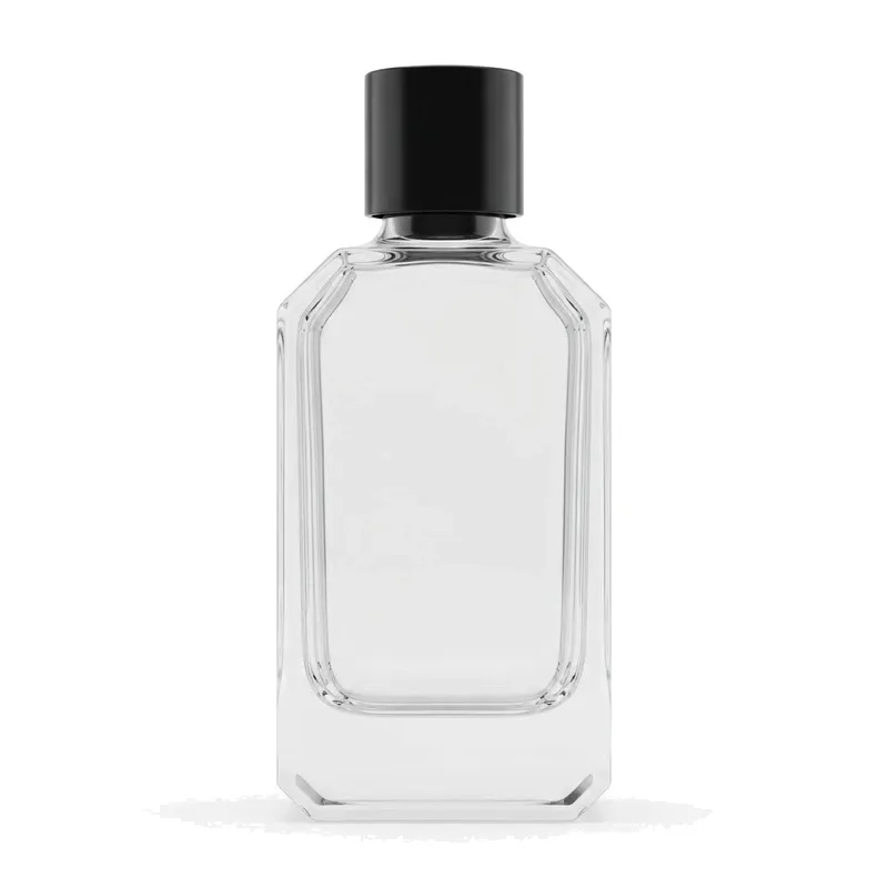 octagon glass perfume bottle black cap
