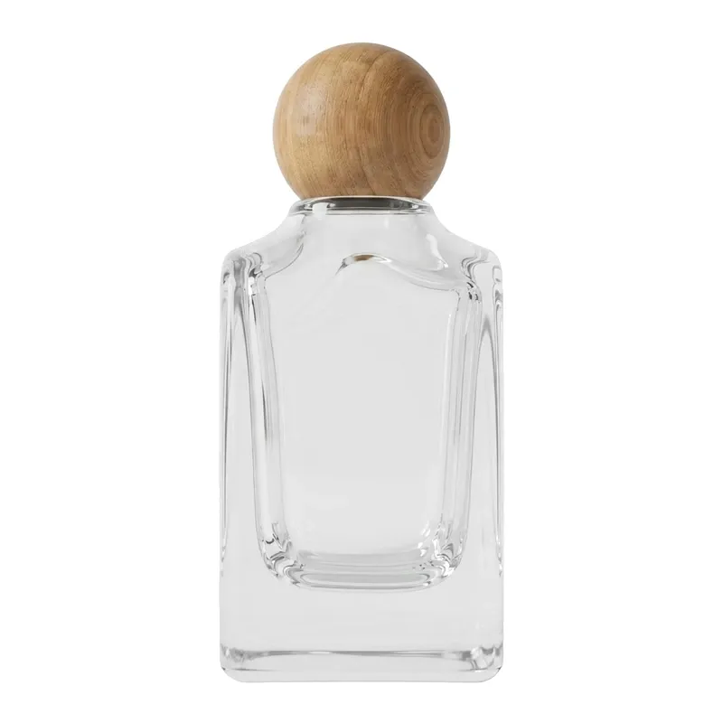 rounded square glass perfume bottle wood ball