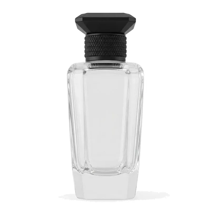 wide rect glass perfume bottle ridged cap