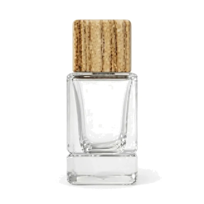 square glass perfume bottle striped wood cap