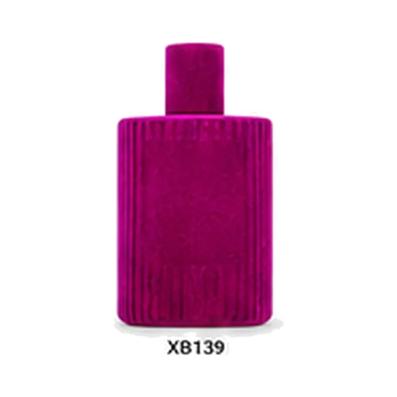 100ml magenta glass perfume bottle, model XB139, 15mm crimp-on neck - front view on pure white background