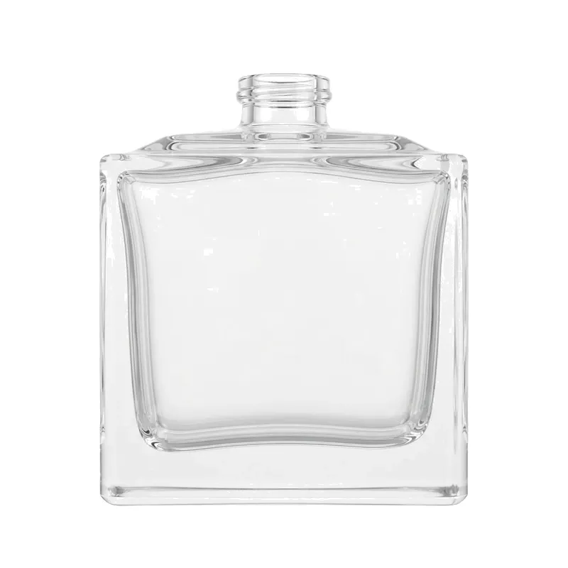 wide square glass perfume bottle screw neck