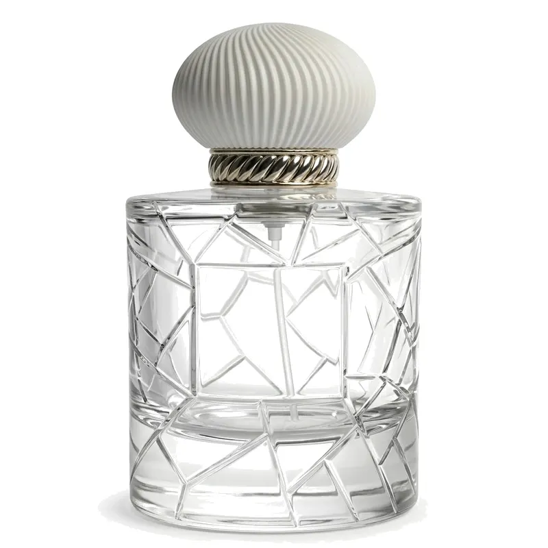 wide round glass perfume bottle fluted cap