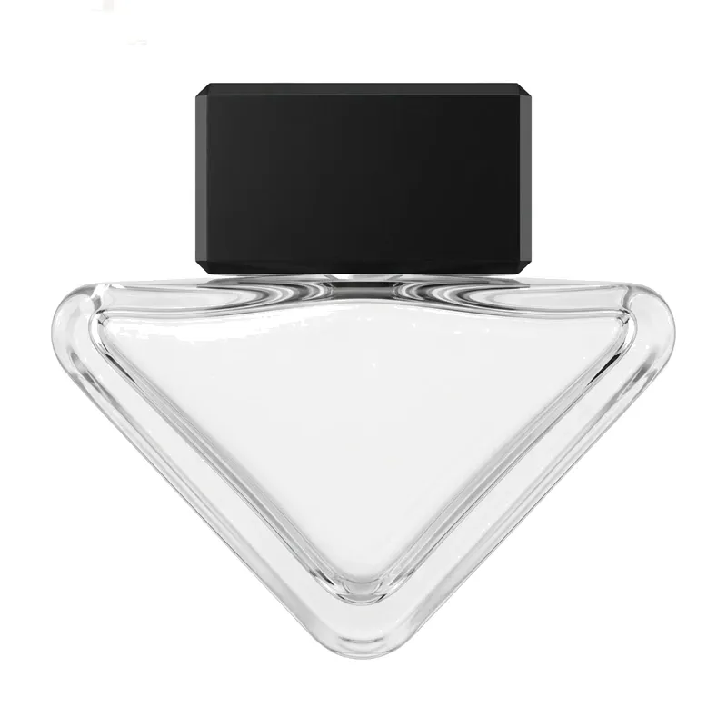 triangle glass perfume bottle black cap