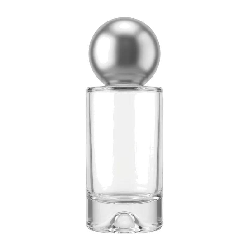 tall cylinder glass perfume bottle silver ball
