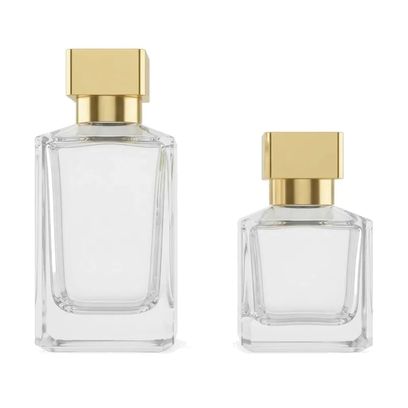 square glass perfume bottles gold cube caps